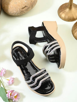 steprite - Girls Party Wear Velcro Sandals - Black