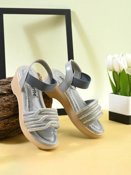 steprite - Girls Party Wear Velcro Sandals - Grey