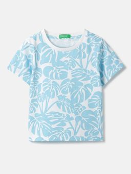 United Colors of Benetton - Regular Fit Round Neck Tropical T-Shirt Blue