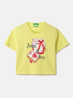 United Colors of Benetton - Cropped Round Neck T-Shirt Yellow