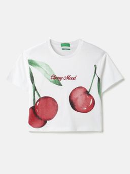 United Colors of Benetton - Cropped Round Neck T-Shirt White