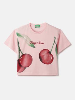 United Colors of Benetton - Cropped Round Neck T-Shirt Pink
