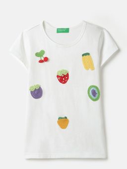 United Colors of Benetton - Regular Fit Round Neck Embroidered T-Shirt White
