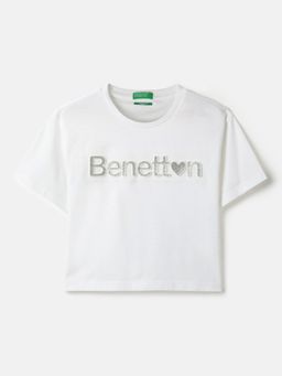 United Colors of Benetton - Cropped Round Neck T-Shirt White