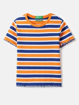 United Colors of Benetton - Cropped Round Neck Striped T-Shirt Multi-Color