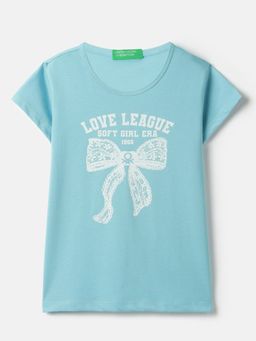 United Colors of Benetton - Regular Fit Round Neck Typography T-Shirt Blue