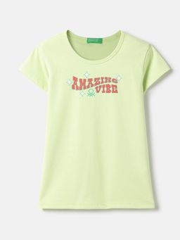 United Colors of Benetton - Regular Fit Round Neck Typography T-Shirt Green