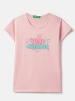 United Colors of Benetton - Regular Fit Round Neck Typography T-Shirt Pink