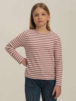 VERO MODA - Girls Striped Regular Fit Beige T-Shirt