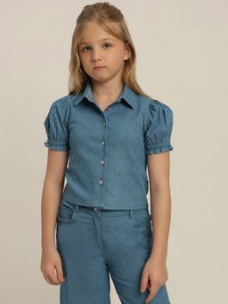 VERO MODA - Girls Polka Dots Regular Fit Blue Shirt
