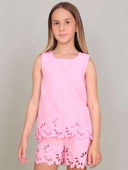 VERO MODA - Girls Self Design Regular Fit Pink Top