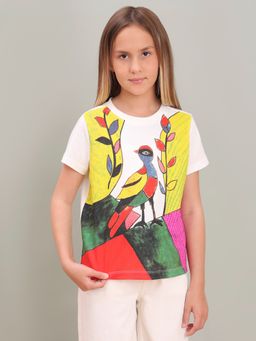 VERO MODA - Girls White Artistic Illustration T-Shirt