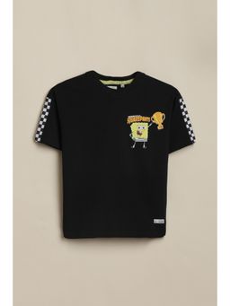 Allen Solly - Boys Black Graphic Print Crew Neck T-Shirt
