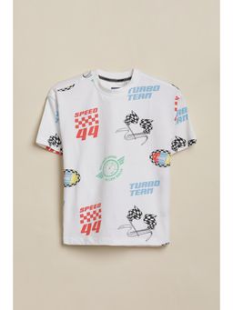 Allen Solly - Boys White Graphic Print Crew Neck T-Shirt