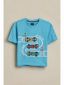Allen Solly - Boys Light Blue Graphic Print Crew Neck T-Shirt