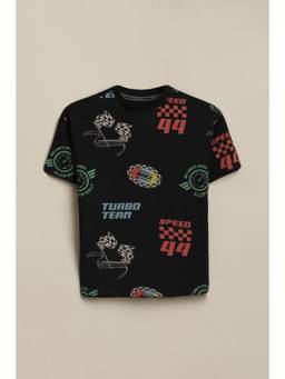 Allen Solly - Boys Black Graphic Print Crew Neck T-Shirt