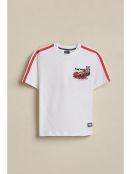 Allen Solly - Boys White Graphic Print Crew Neck T-Shirt