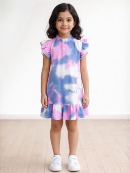 ANTHRILO - Girls Cotton Blend Blue Pink Tie Dye Frill Comfort Fit Party Dress - Pink