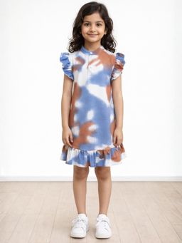 ANTHRILO - Girls Cotton Blend Tie Dye Frill Comfort Fit Party Dress - Blue