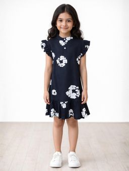 ANTHRILO - Girls Cotton Blend Pop Black And White Frill Comfort Fit Party Dress - Black