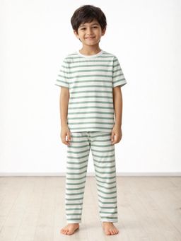 ANTHRILO - Boys Cotton Stripe Short Sleeve Comfort Fit Pyjama With T-Shirt - Green