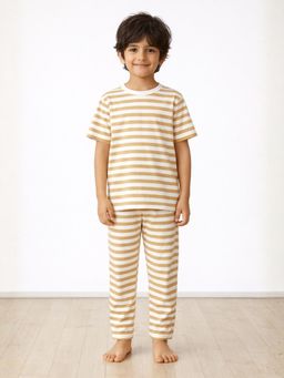 ANTHRILO - Boys Cotton Stripe Short Sleeve Comfort Fit Pyjama With T-Shirt - Beige