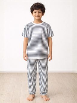 ANTHRILO - Boys Cotton Stripe Short Sleeve Comfort Fit Pyjama With T-Shirt - Black