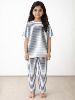 ANTHRILO - Girls Cotton Stripe Short Sleeve Comfort Fit Pyjama With T-Shirt - Black