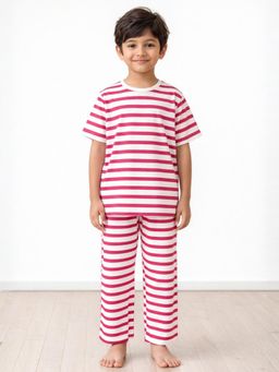 ANTHRILO - Boys Cotton Stripe Short Sleeve Comfort Fit Pyjama With T-Shirt - Red