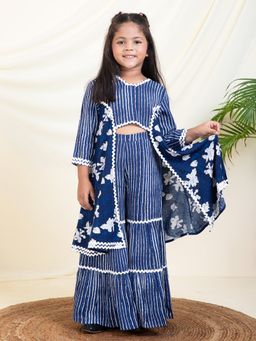 Bugandbees - Stripes Print Co-Ord Set And Floral Shrug