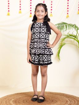 Bugandbees - Geometric Print Peplum Co-Ord Set Black