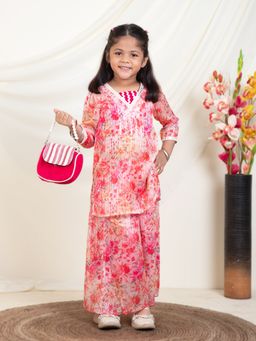 Bugandbees - Floral Print Kurti And Palazzos With Inner Top