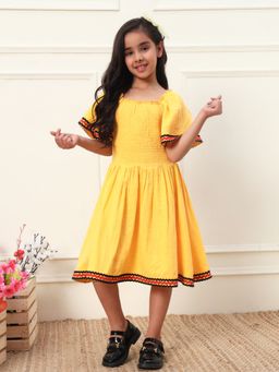 Bugandbees - Vibrant Yellow Smocking Dress For Girls