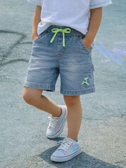 Somersault - Boys Solid Blue Cotton Knee Length Shorts