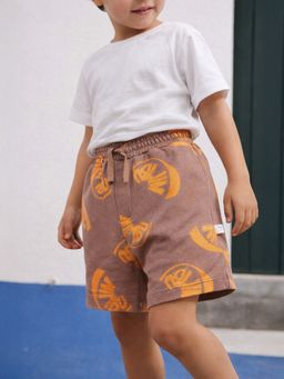 Somersault - Boys Typography Brown Cotton Knee Length Shorts