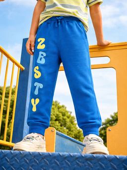 Somersault - Boys Typography Blue Cotton Jogger Trousers