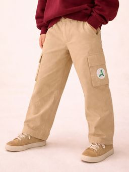 Somersault - Boys Solid Beige Cotton Straight Fit Trousers