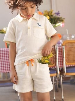 Somersault - Boys Solid Beige Cotton Co-Ord Set