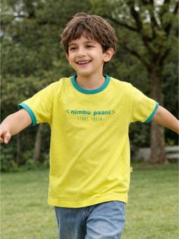 Somersault - Boys Typography Yellow Cotton T-Shirt