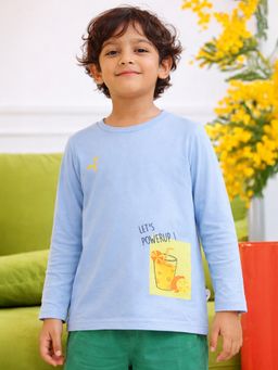 Somersault - Boys Graphic Blue Cotton Full Sleeve T-Shirt
