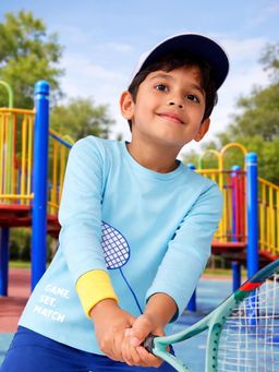 Somersault - Boys Graphic Blue Cotton Full Sleeve T-Shirt