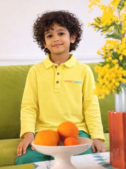 Somersault - Boys Solid Yellow Cotton Full Sleeve Polo T-Shirt