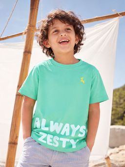 Somersault - Boys Typography Green Cotton T-Shirt