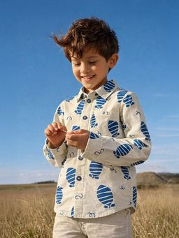 Somersault - Boys Fish Beige Cotton Full Sleeve Shirt