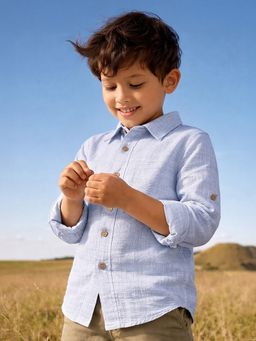 Somersault - Boys Solid Blue Cotton Full Sleeve Shirt