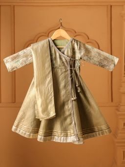 CASA NINOS - Zeenat Gold Wrap Angrakha Kurta With Dupatta