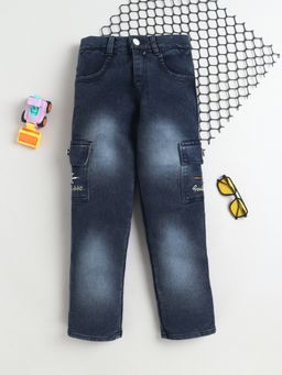 FOURFOLDS - Boys Grey Straight Fit Denim Cargo Jeans