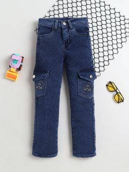 FOURFOLDS - Boys Blue Straight Fit Denim Cargo Jeans