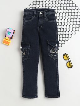 FOURFOLDS - Boys Charcoal Grey Straight Fit Denim Cargo Jeans