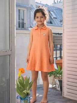 Somersault - Girls Solid Orange Cotton A-Line Dress
